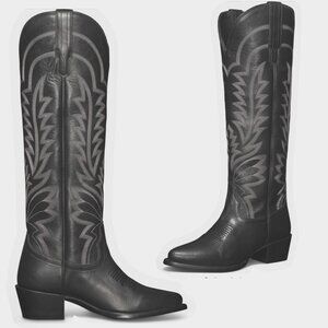 Tecovas The Abby Western Boots Black Leather Knee High Cowgirl Boots Women Sz 7B